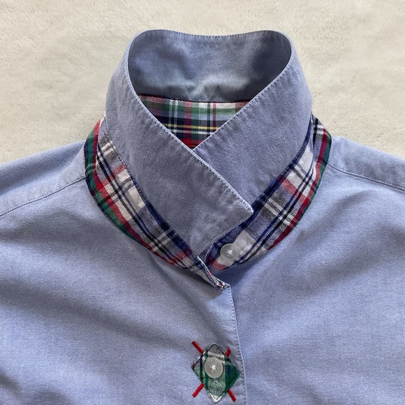 Vintage Susan Bristol Women’s Cotton Oxford Shirt – Button Down, Plaid Trim - Picture 4 of 16